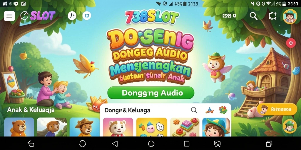 Antarmuka aplikasi 738SLOT yang ramah anak dan menarik.