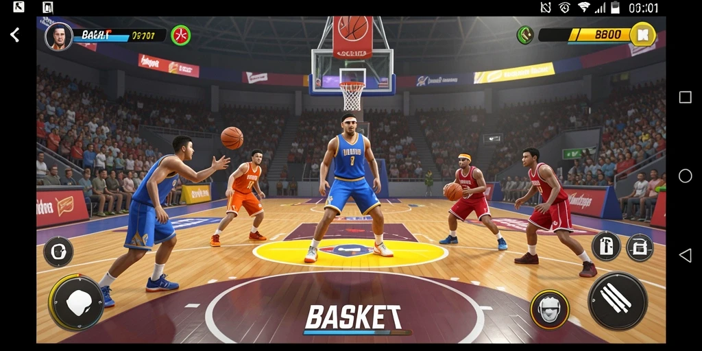 Screenshot menampilkan antarmuka permainan basket yang menarik di BARU01.