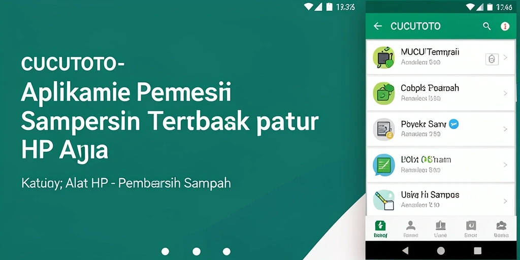 Screenshot antarmuka aplikasi CUCUTOTO saat membersihkan sampah di HP.