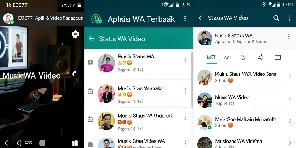 Antarmuka pengguna EOS77 menampilkan koleksi video Status WA yang beragam dan menarik.