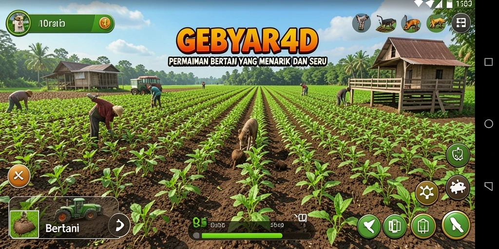 Antarmuka GEBYAR4D menampilkan ladang yang indah dan interaktif.