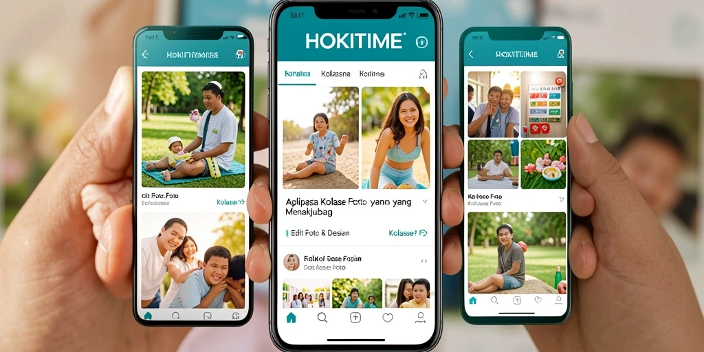 Antarmuka aplikasi HOKITIME untuk kolase foto yang menarik.