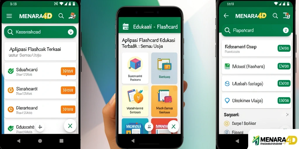 Tampilan antarmuka menarik dari aplikasi Flashcard MENARA4D.